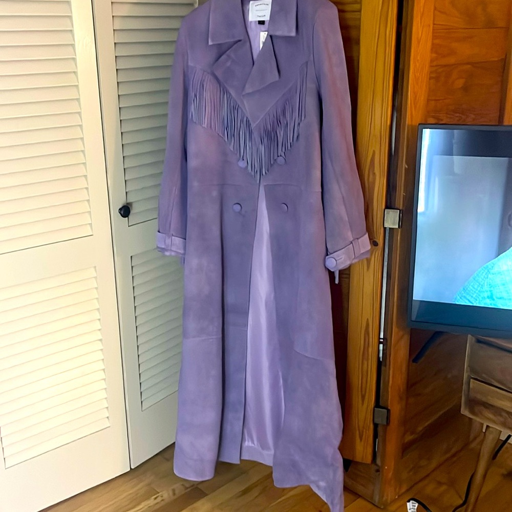 NWT Anthropologie fringed suede leather long jacket
